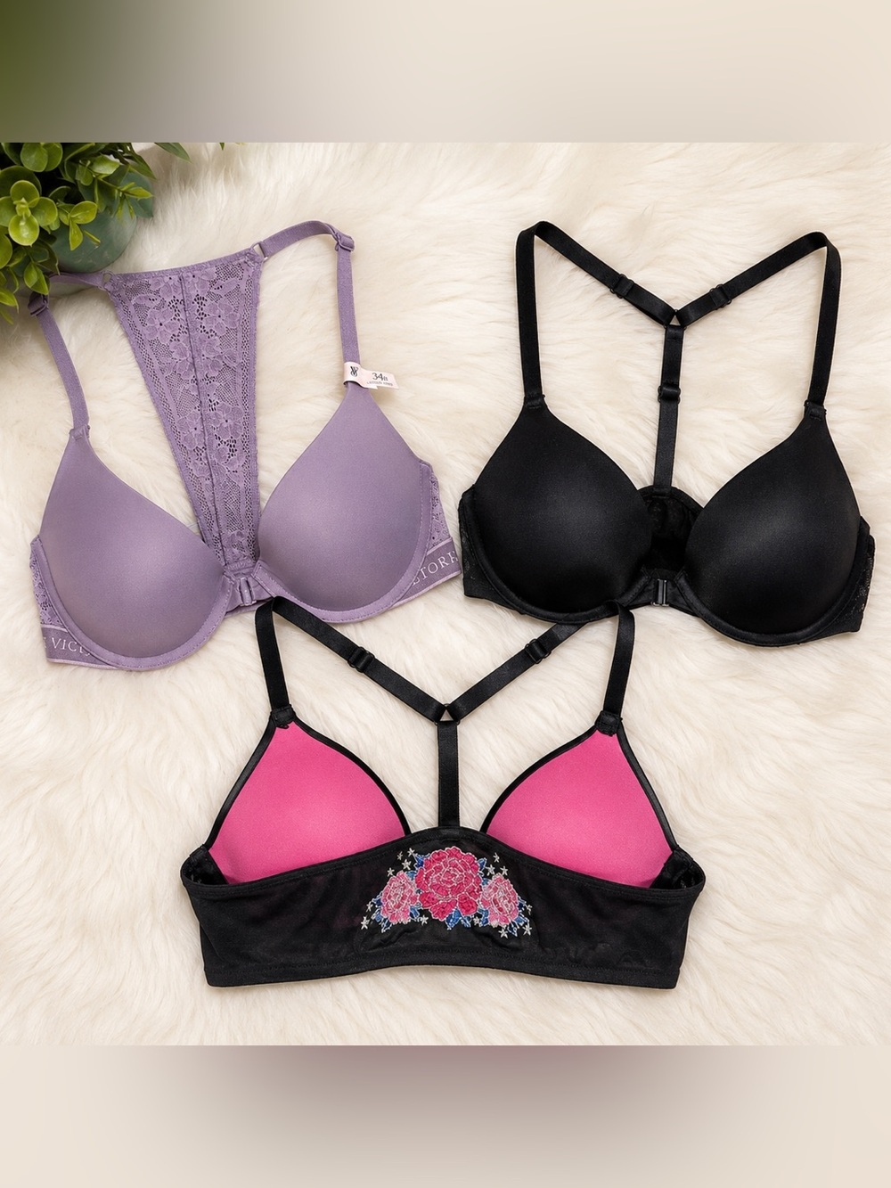 Victoria's Secret Women’s Lace & Strappy Bras - Lavender, Black & Pink